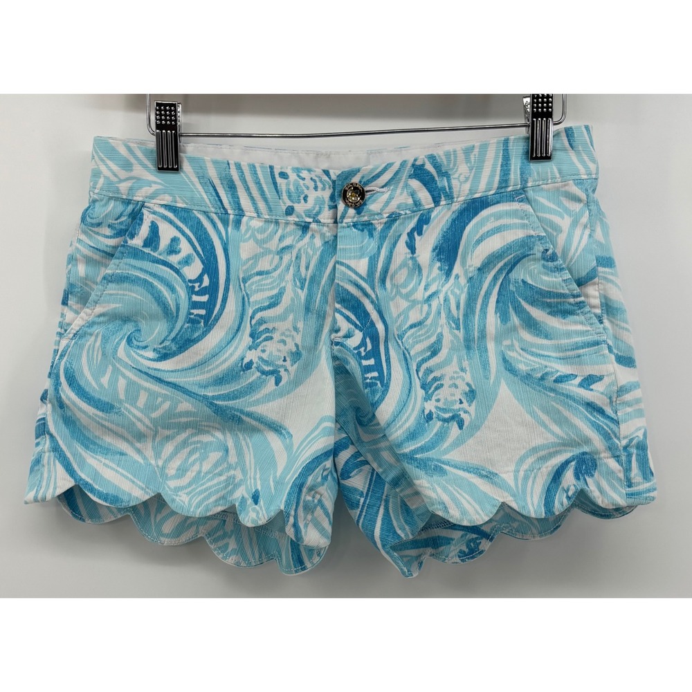 Lilly Pulitzer Buttercup Short Women's 0 Blue Scalloped Hem Abstract Print